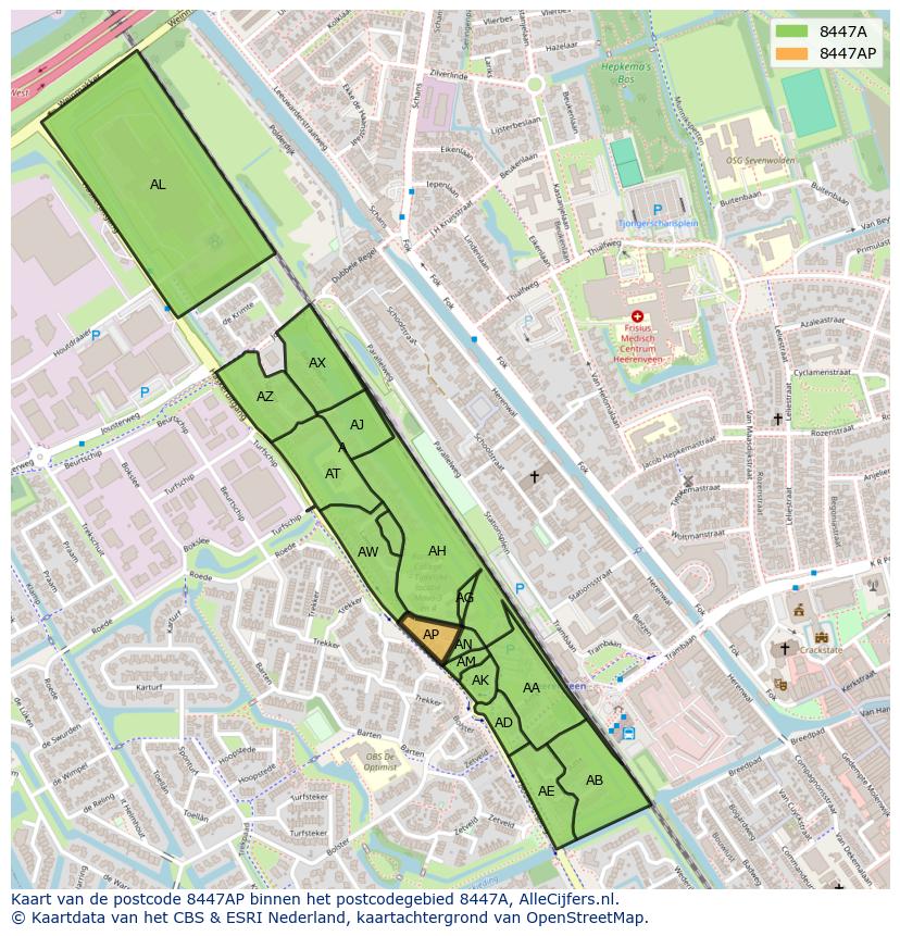Afbeelding van het postcodegebied 8447 AP op de kaart.