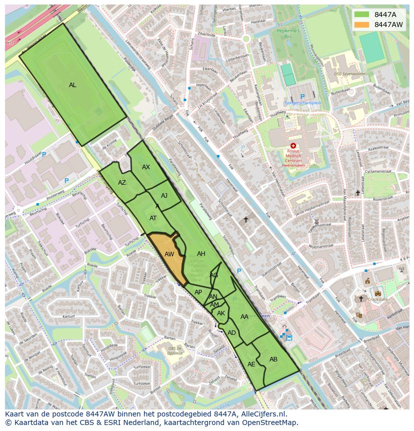 Afbeelding van het postcodegebied 8447 AW op de kaart.