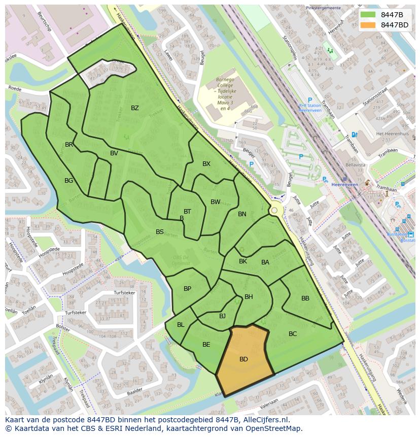 Afbeelding van het postcodegebied 8447 BD op de kaart.