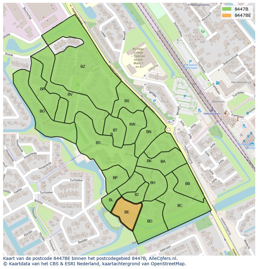 Afbeelding van het postcodegebied 8447 BE op de kaart.