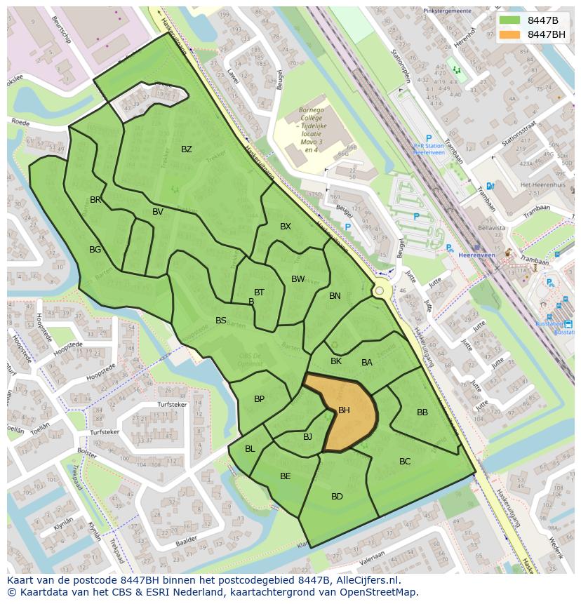 Afbeelding van het postcodegebied 8447 BH op de kaart.