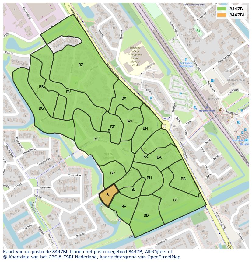 Afbeelding van het postcodegebied 8447 BL op de kaart.