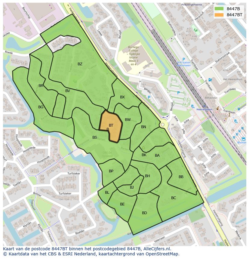 Afbeelding van het postcodegebied 8447 BT op de kaart.