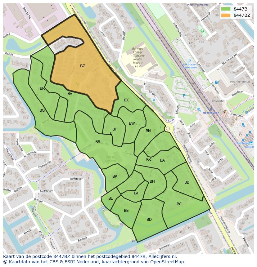 Afbeelding van het postcodegebied 8447 BZ op de kaart.