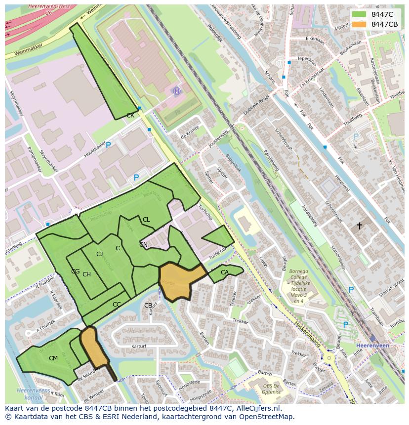 Afbeelding van het postcodegebied 8447 CB op de kaart.