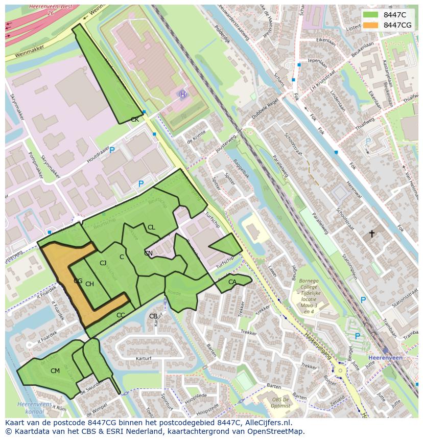 Afbeelding van het postcodegebied 8447 CG op de kaart.