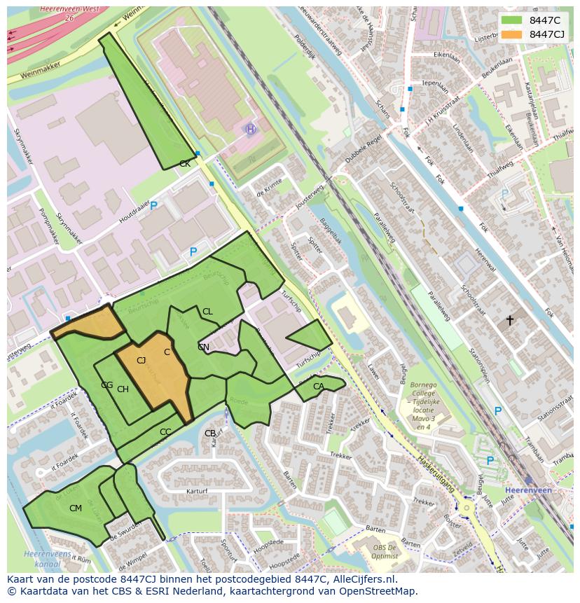 Afbeelding van het postcodegebied 8447 CJ op de kaart.