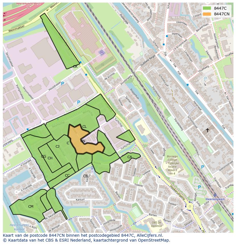 Afbeelding van het postcodegebied 8447 CN op de kaart.