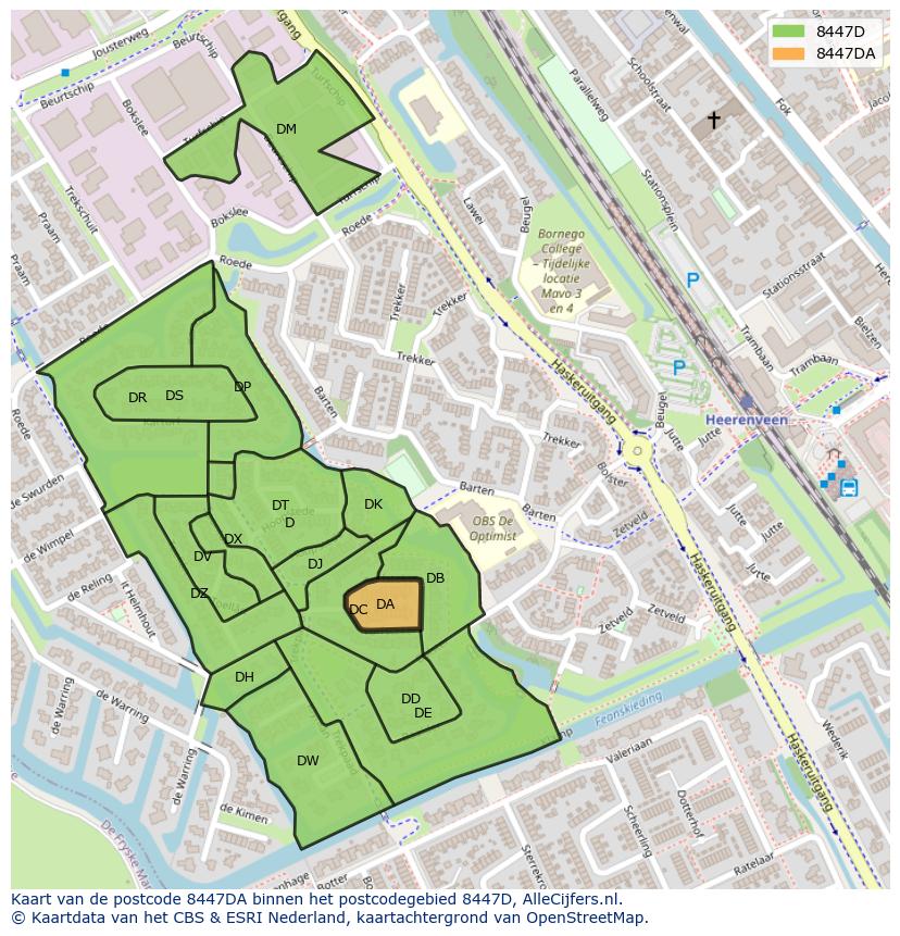 Afbeelding van het postcodegebied 8447 DA op de kaart.