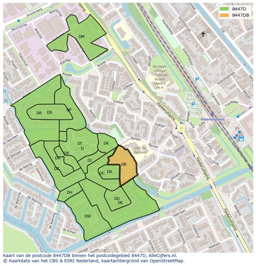 Afbeelding van het postcodegebied 8447 DB op de kaart.