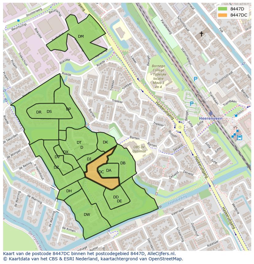 Afbeelding van het postcodegebied 8447 DC op de kaart.