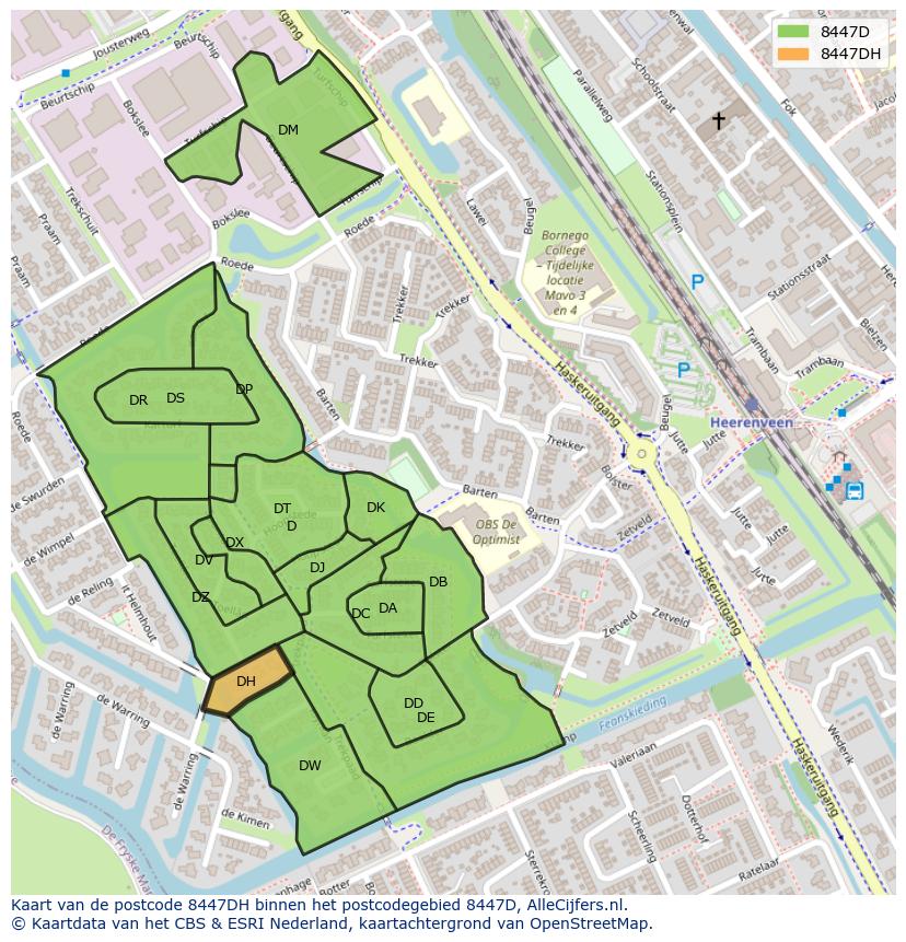 Afbeelding van het postcodegebied 8447 DH op de kaart.