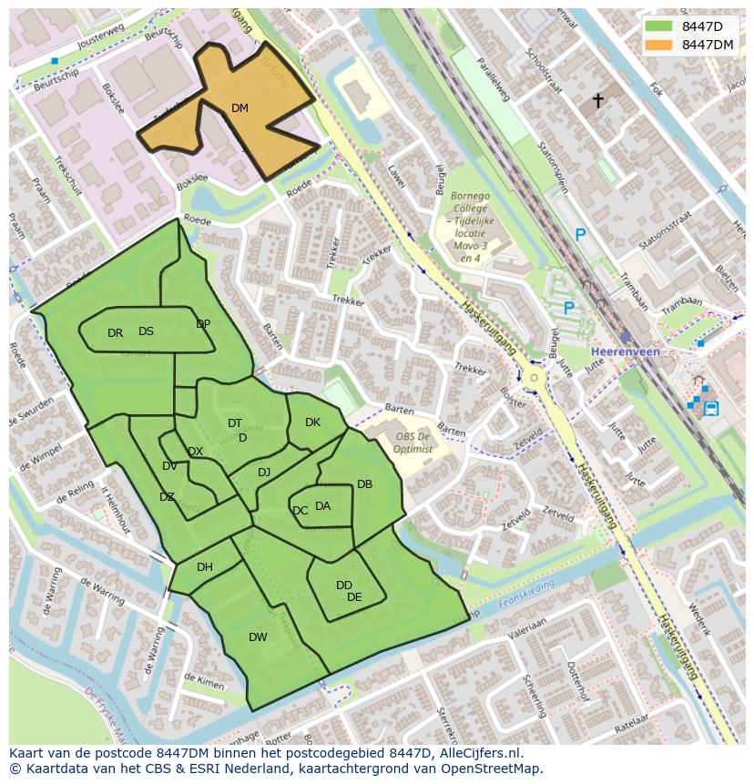 Afbeelding van het postcodegebied 8447 DM op de kaart.