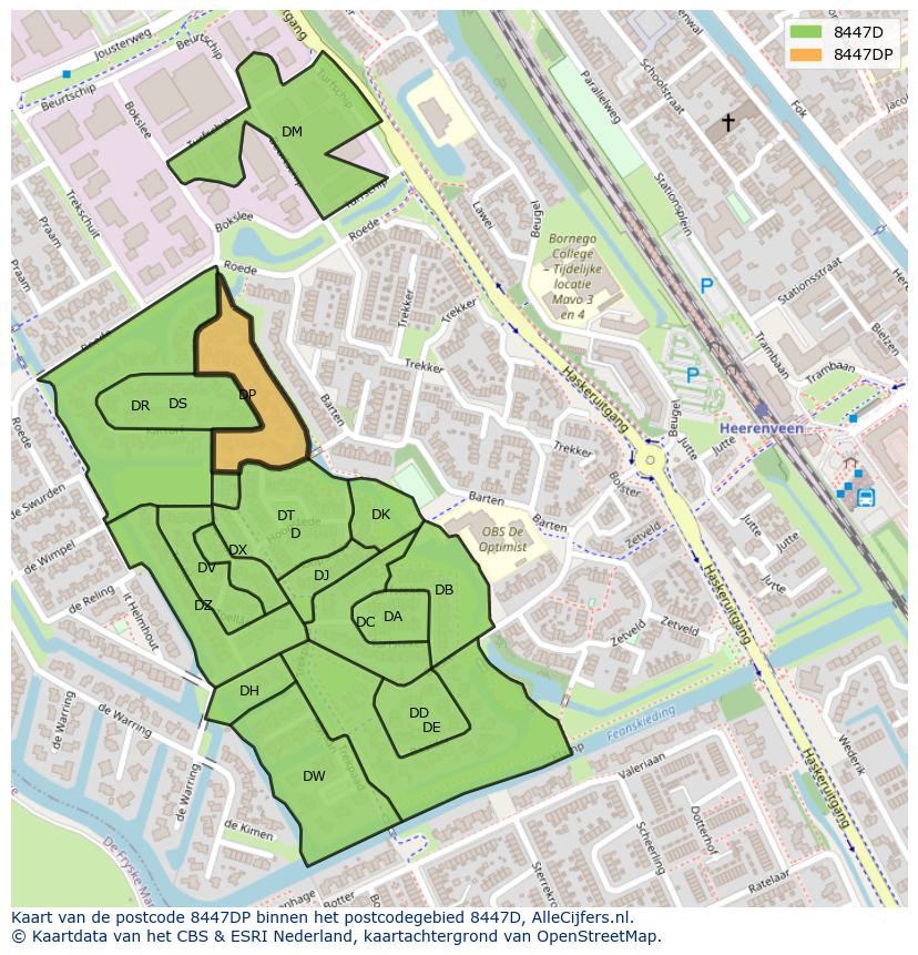 Afbeelding van het postcodegebied 8447 DP op de kaart.