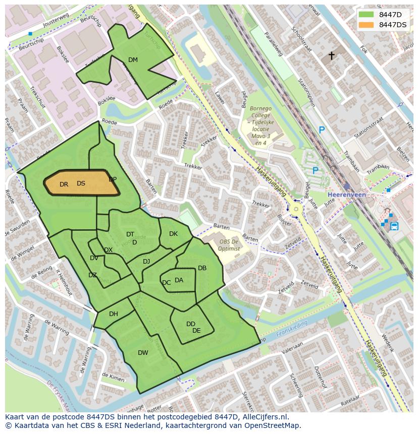 Afbeelding van het postcodegebied 8447 DS op de kaart.