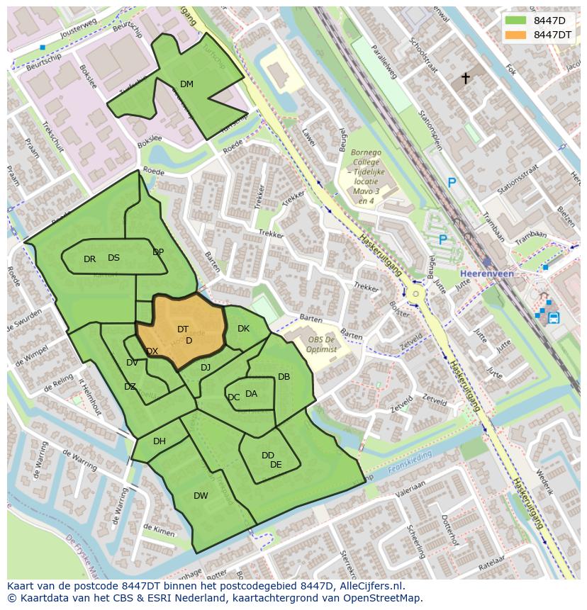 Afbeelding van het postcodegebied 8447 DT op de kaart.