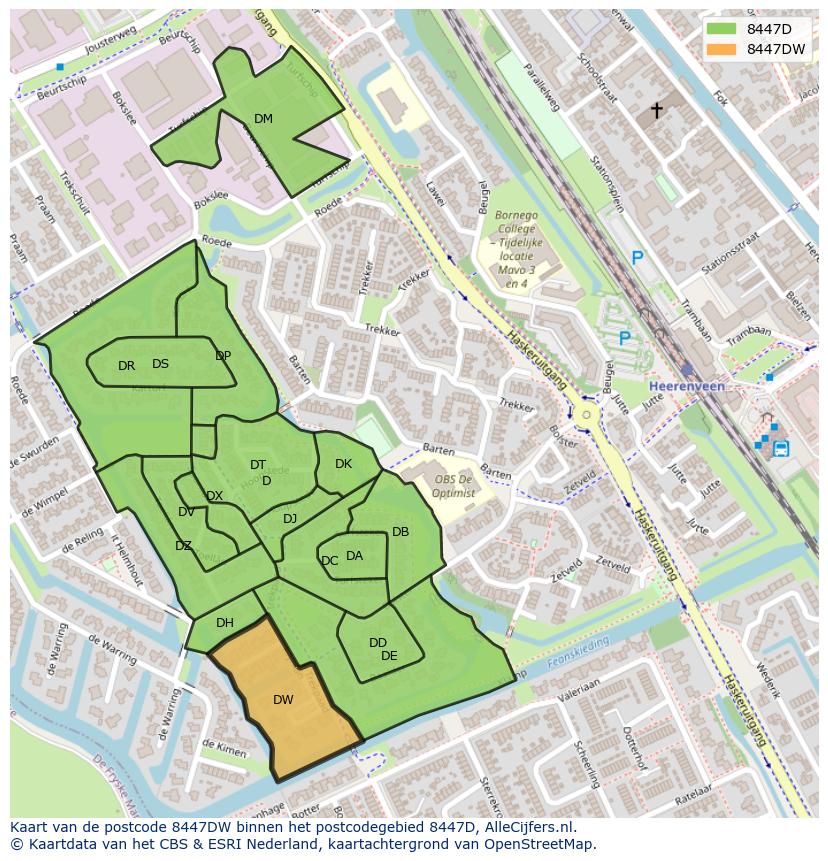 Afbeelding van het postcodegebied 8447 DW op de kaart.