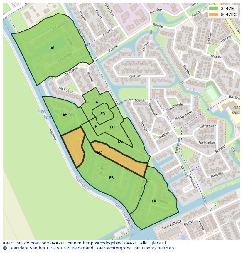 Afbeelding van het postcodegebied 8447 EC op de kaart.