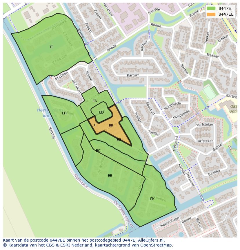 Afbeelding van het postcodegebied 8447 EE op de kaart.