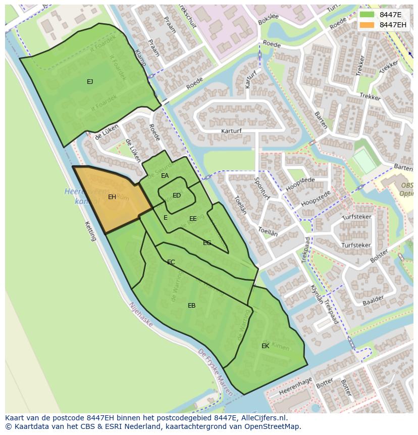 Afbeelding van het postcodegebied 8447 EH op de kaart.