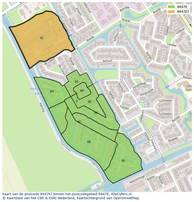 Afbeelding van het postcodegebied 8447 EJ op de kaart.