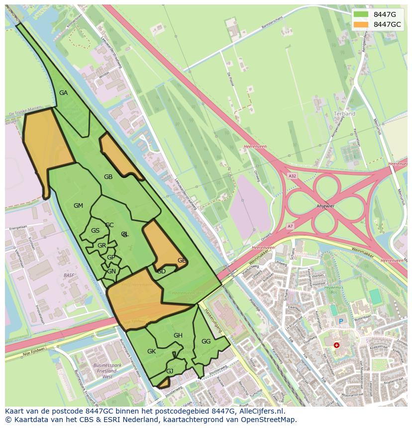 Afbeelding van het postcodegebied 8447 GC op de kaart.
