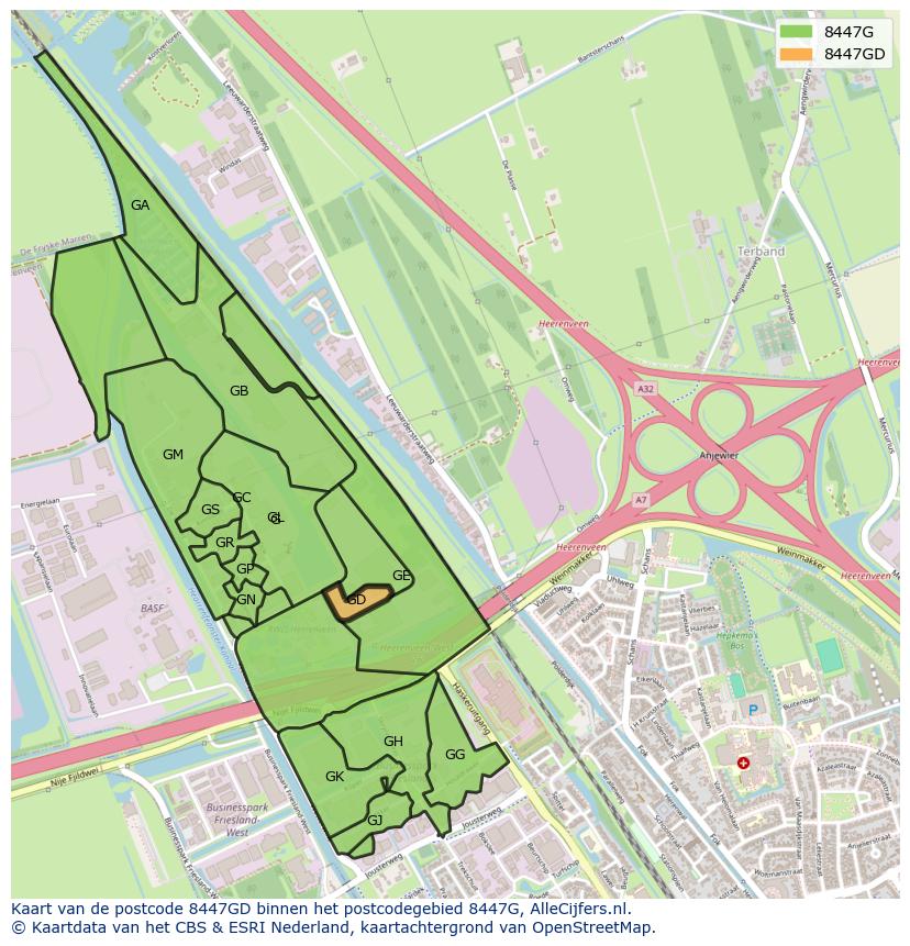 Afbeelding van het postcodegebied 8447 GD op de kaart.