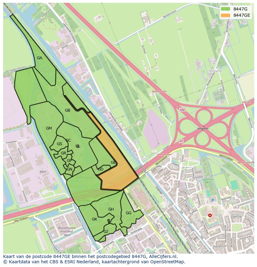 Afbeelding van het postcodegebied 8447 GE op de kaart.