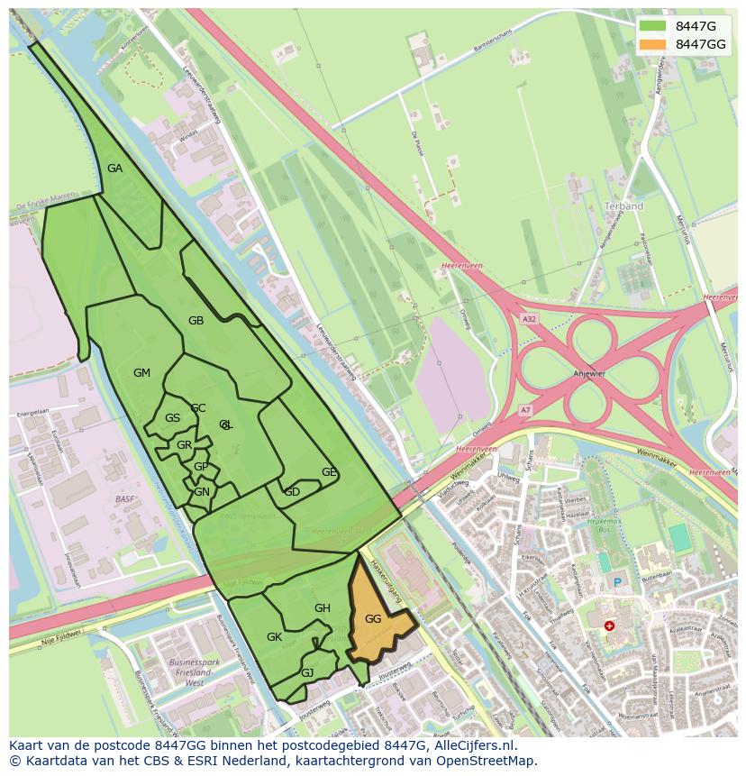 Afbeelding van het postcodegebied 8447 GG op de kaart.