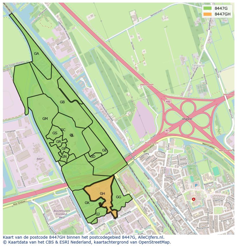 Afbeelding van het postcodegebied 8447 GH op de kaart.