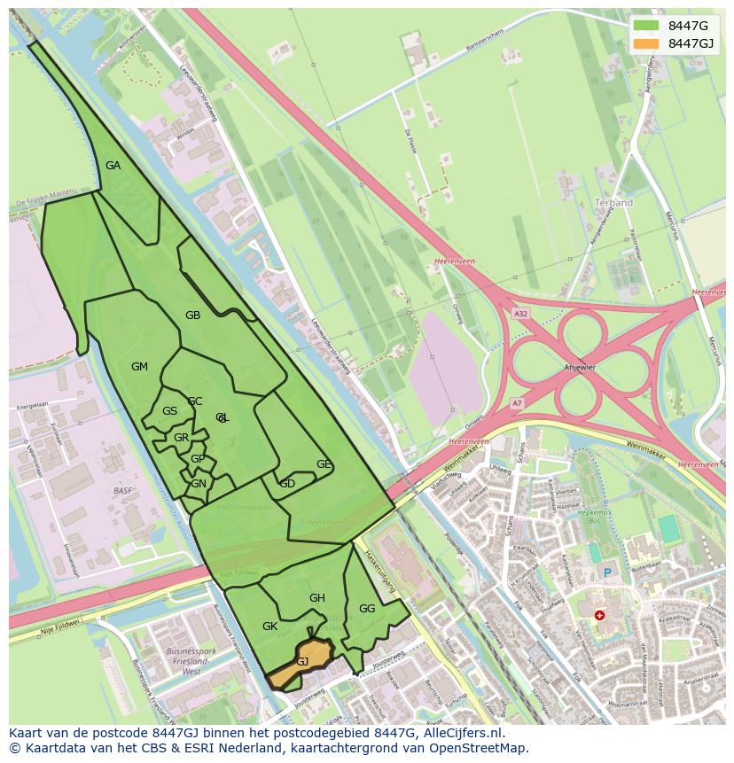 Afbeelding van het postcodegebied 8447 GJ op de kaart.