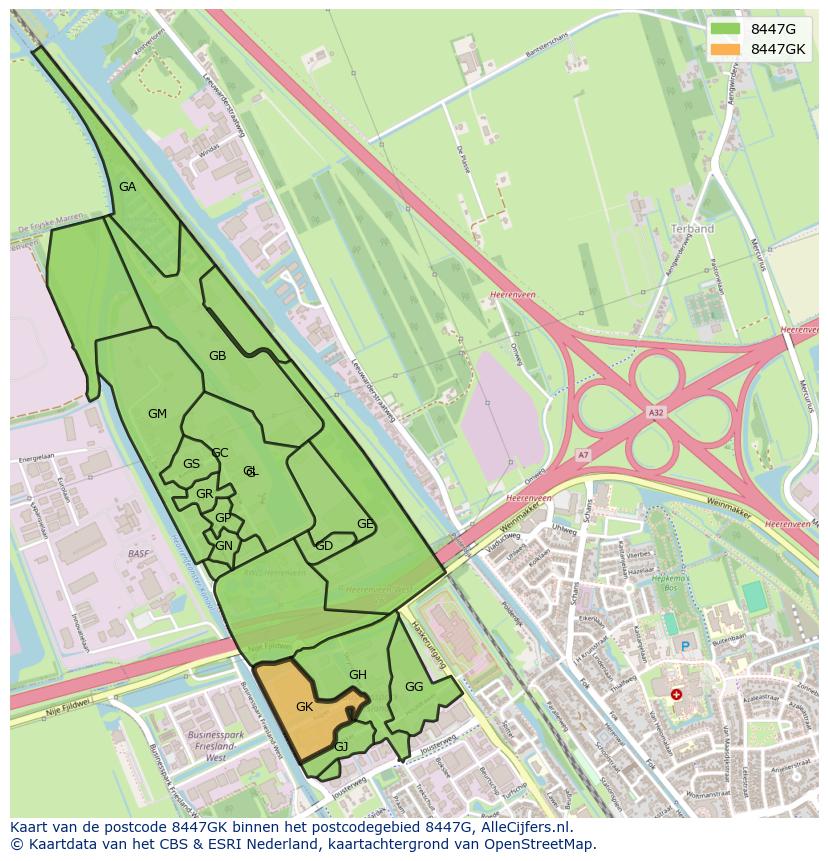 Afbeelding van het postcodegebied 8447 GK op de kaart.