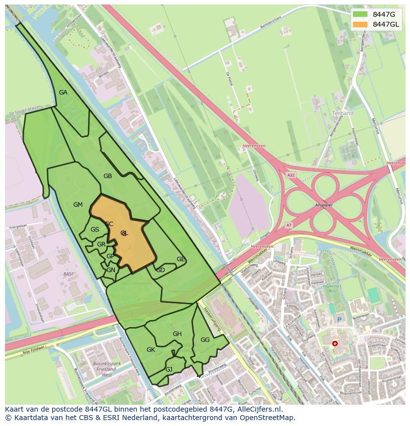 Afbeelding van het postcodegebied 8447 GL op de kaart.