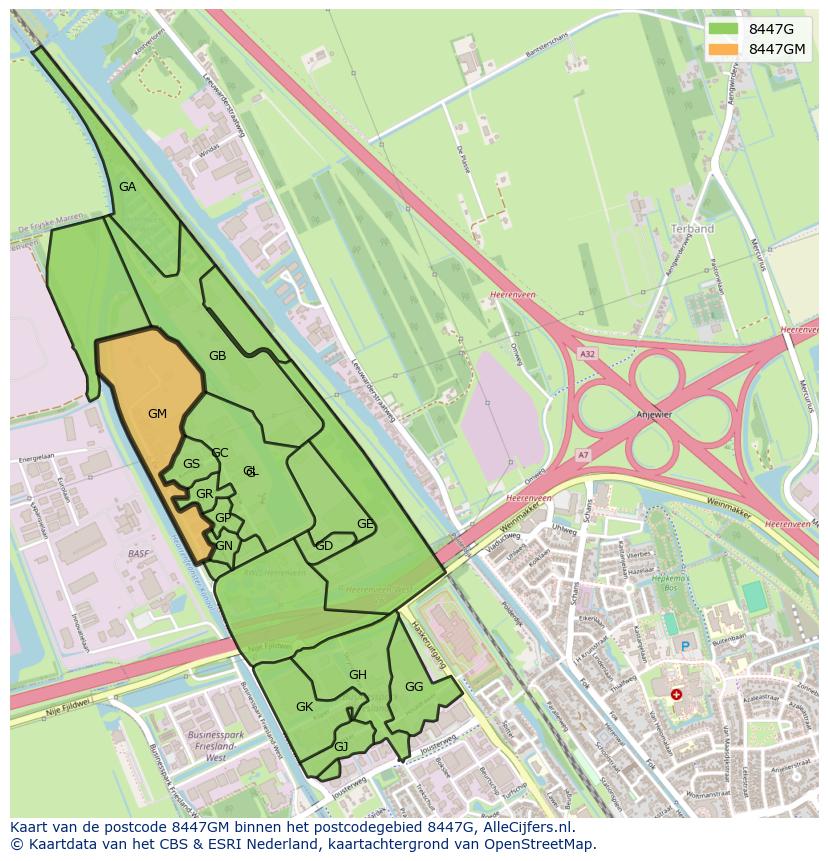 Afbeelding van het postcodegebied 8447 GM op de kaart.