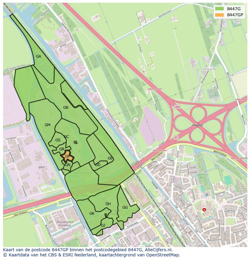 Afbeelding van het postcodegebied 8447 GP op de kaart.