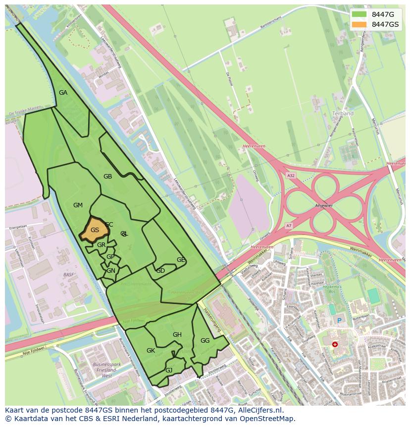 Afbeelding van het postcodegebied 8447 GS op de kaart.