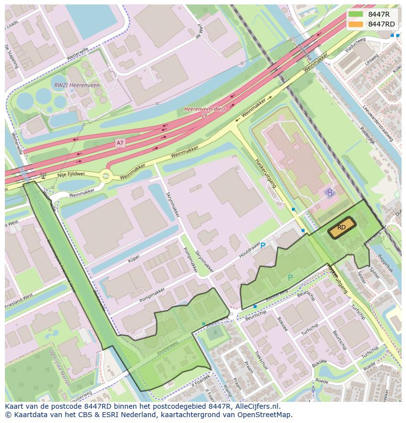 Afbeelding van het postcodegebied 8447 RD op de kaart.