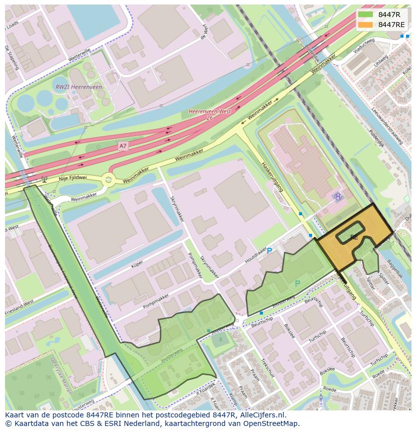 Afbeelding van het postcodegebied 8447 RE op de kaart.