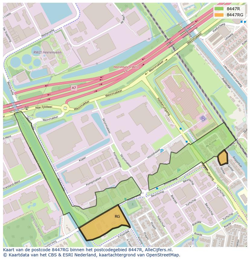 Afbeelding van het postcodegebied 8447 RG op de kaart.