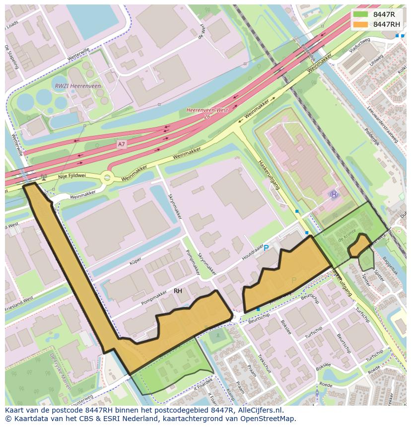 Afbeelding van het postcodegebied 8447 RH op de kaart.