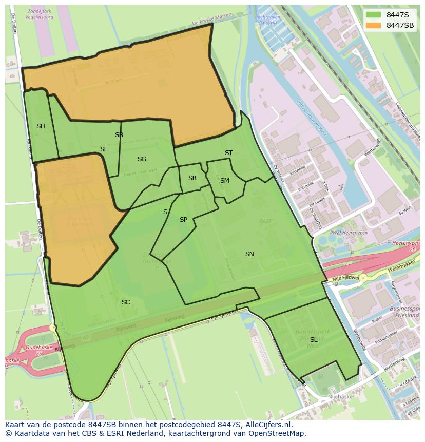 Afbeelding van het postcodegebied 8447 SB op de kaart.