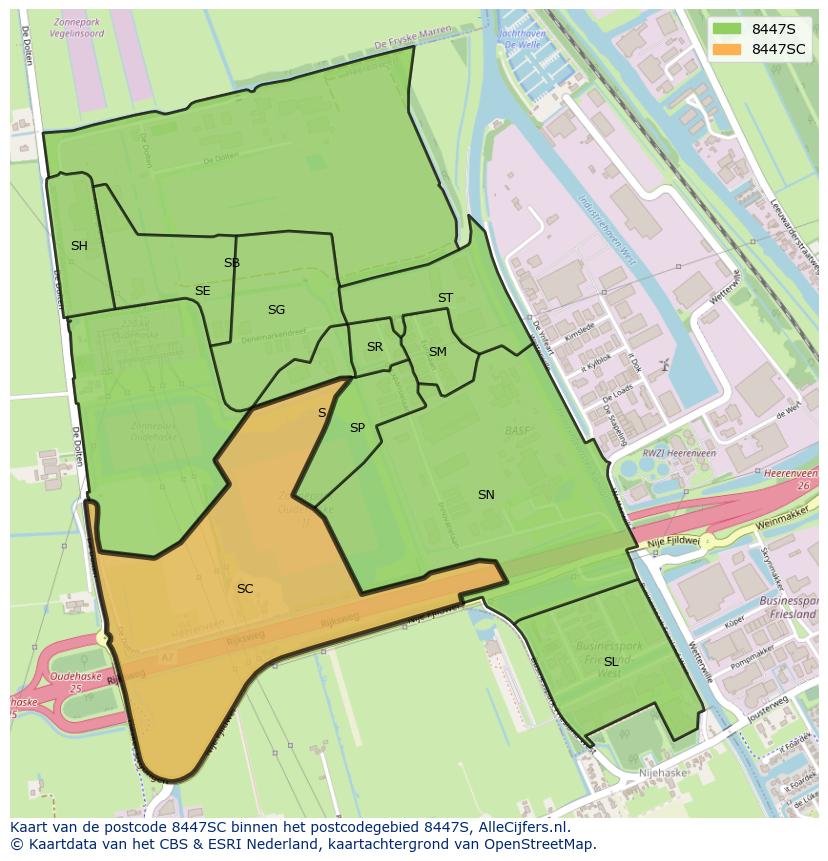 Afbeelding van het postcodegebied 8447 SC op de kaart.