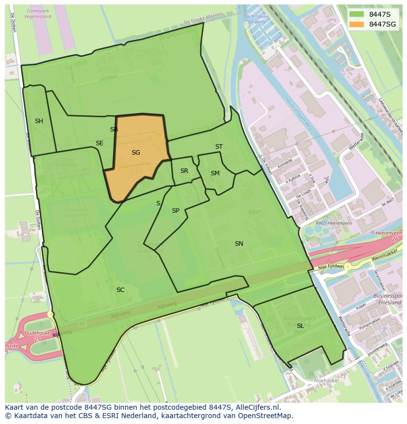 Afbeelding van het postcodegebied 8447 SG op de kaart.
