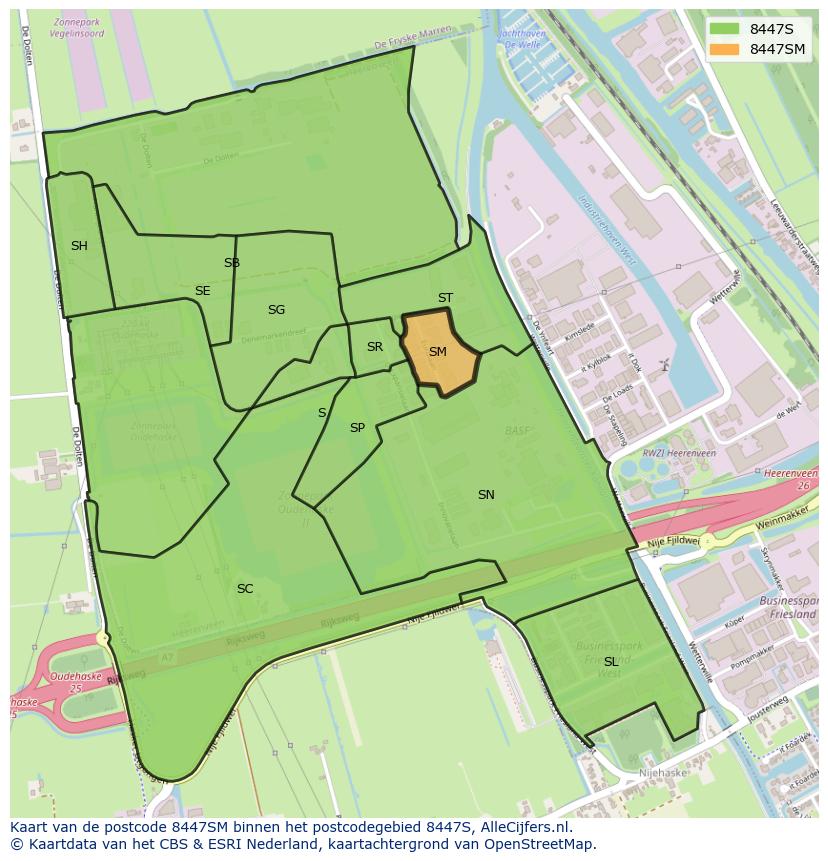 Afbeelding van het postcodegebied 8447 SM op de kaart.