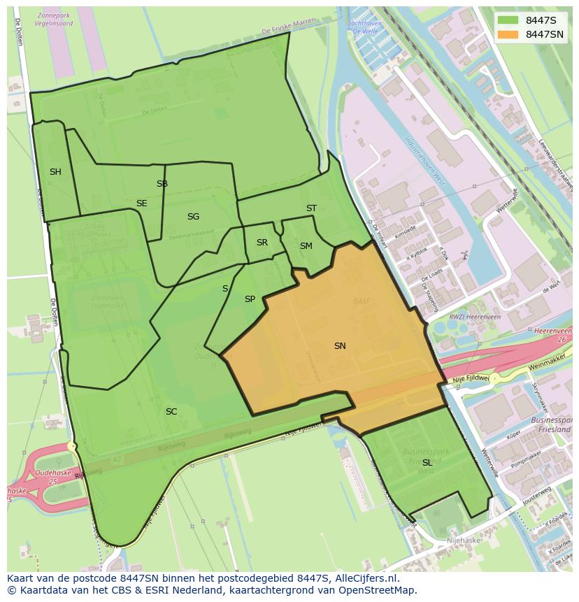 Afbeelding van het postcodegebied 8447 SN op de kaart.