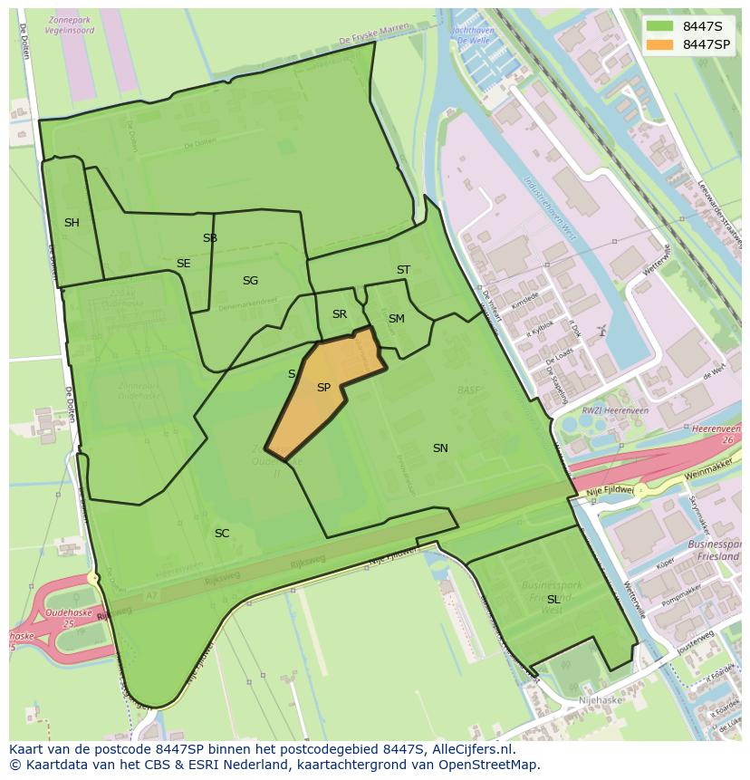 Afbeelding van het postcodegebied 8447 SP op de kaart.