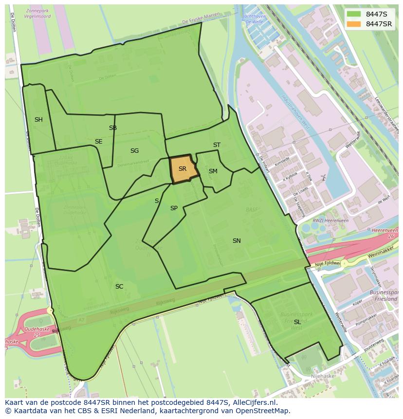 Afbeelding van het postcodegebied 8447 SR op de kaart.