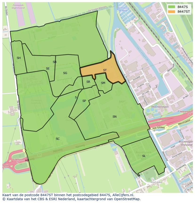 Afbeelding van het postcodegebied 8447 ST op de kaart.