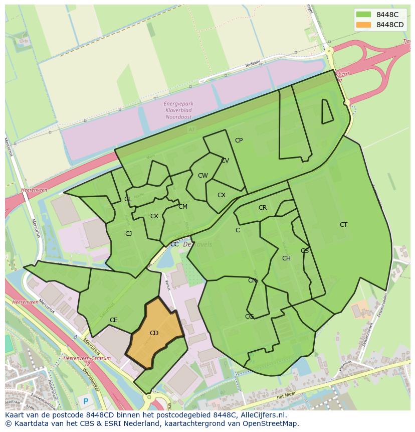 Afbeelding van het postcodegebied 8448 CD op de kaart.
