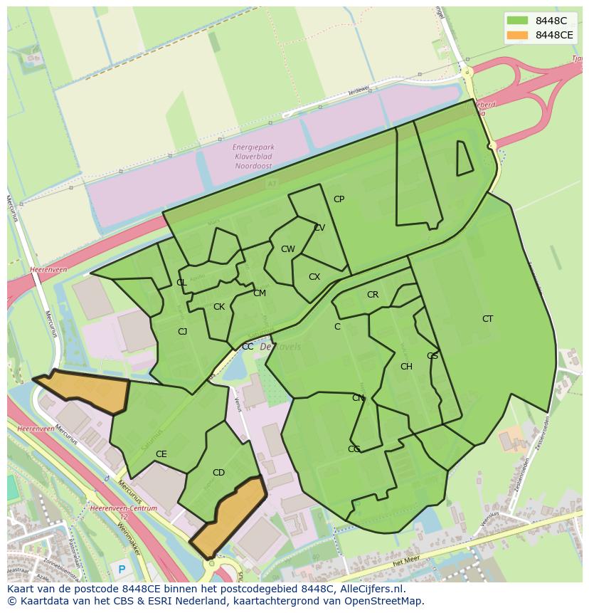 Afbeelding van het postcodegebied 8448 CE op de kaart.